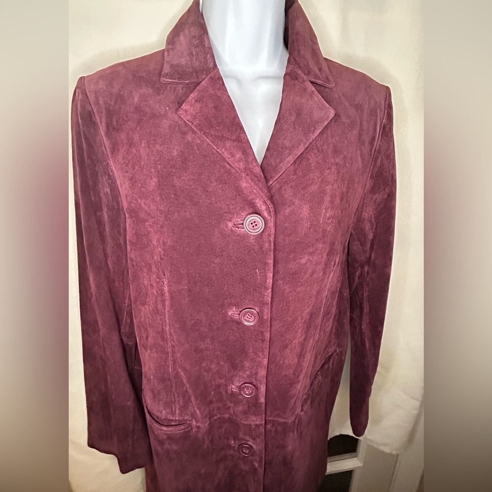 DENNIS by dennis basso VINTAGE SUEDE MID LENGTH JACKET, PLUM, XSM, GREAT SHAPE - Picture 4 of 8